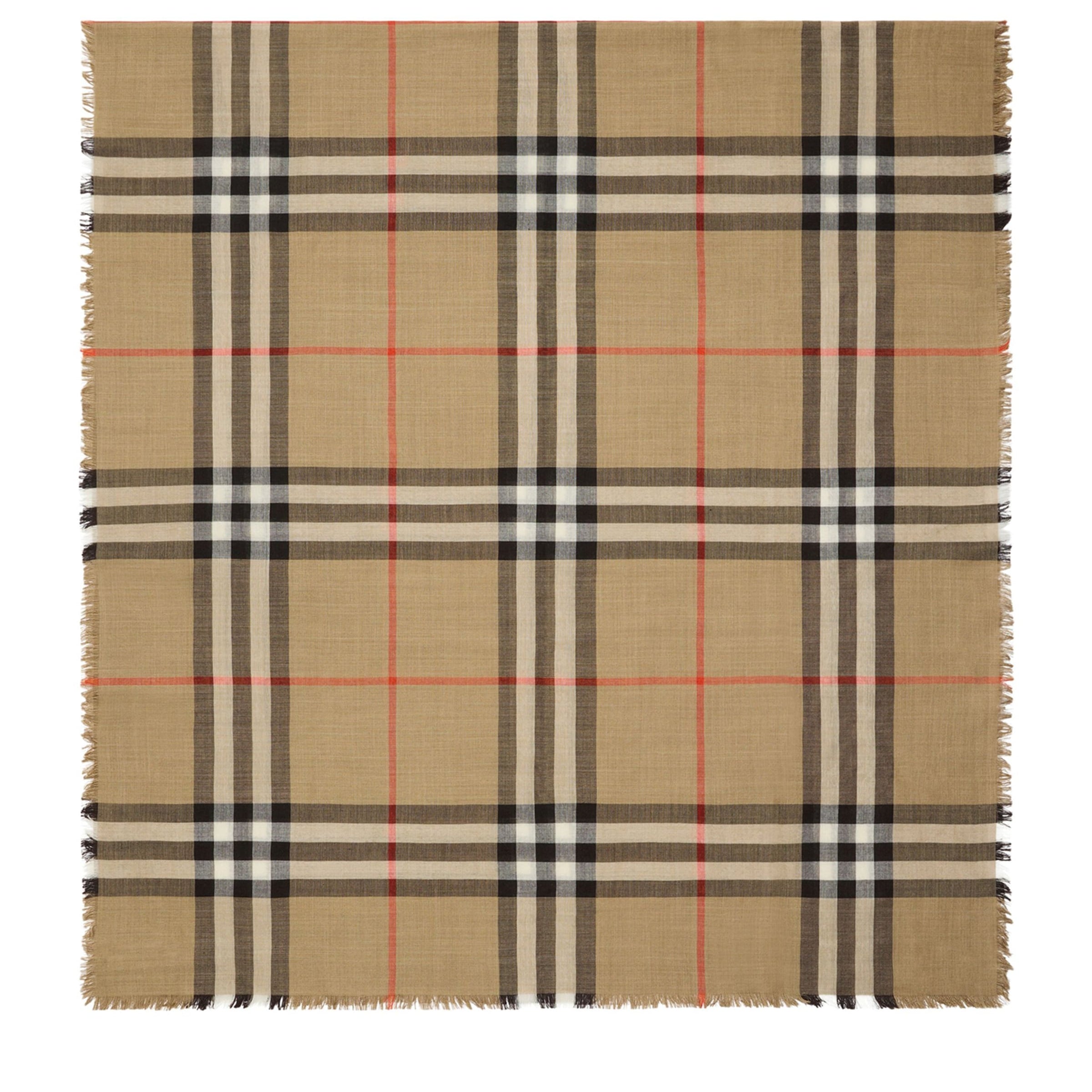 Beige Wool-Silk Reversible Check Scarf
