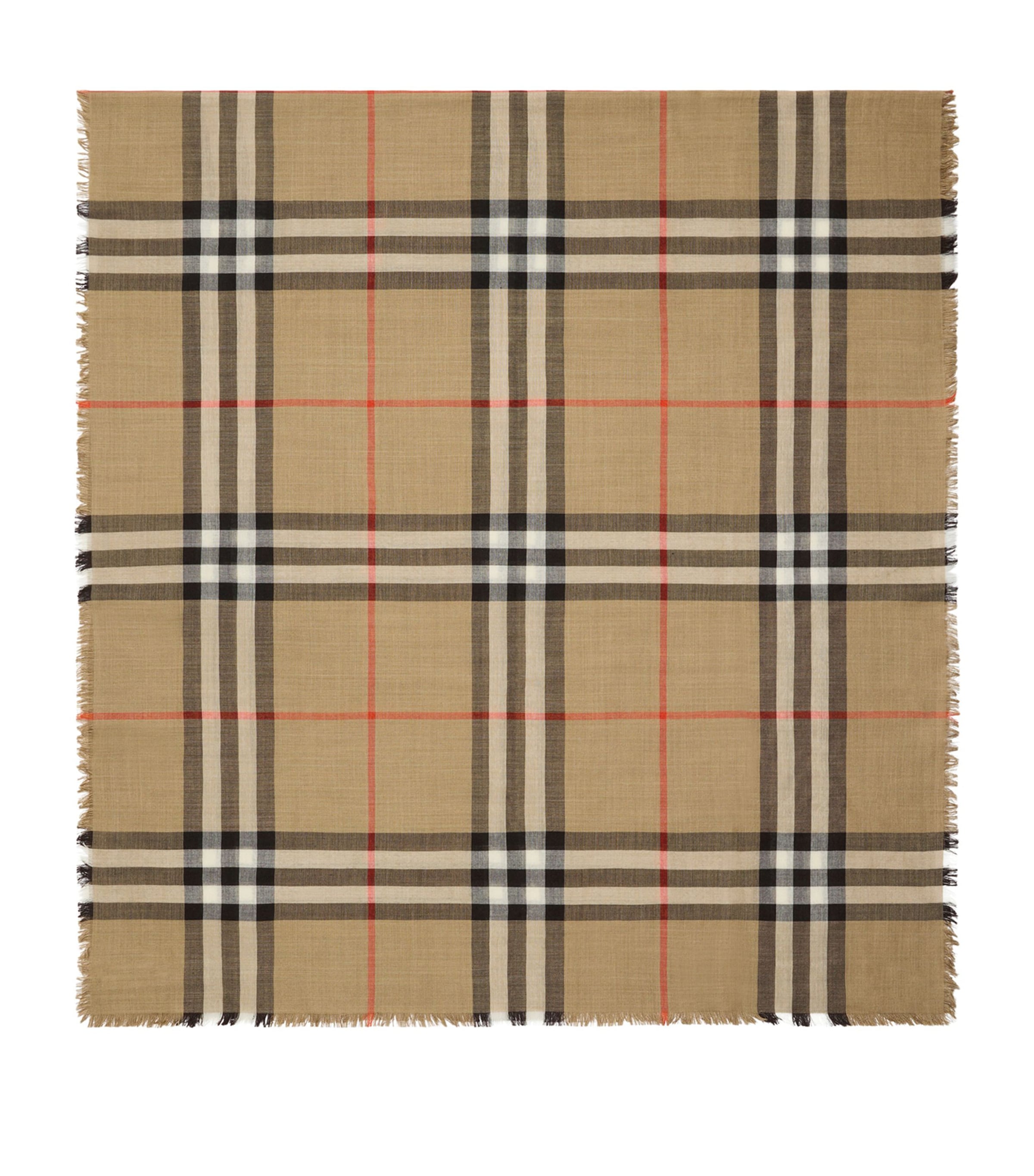 Beige Wool-Silk Reversible Check Scarf