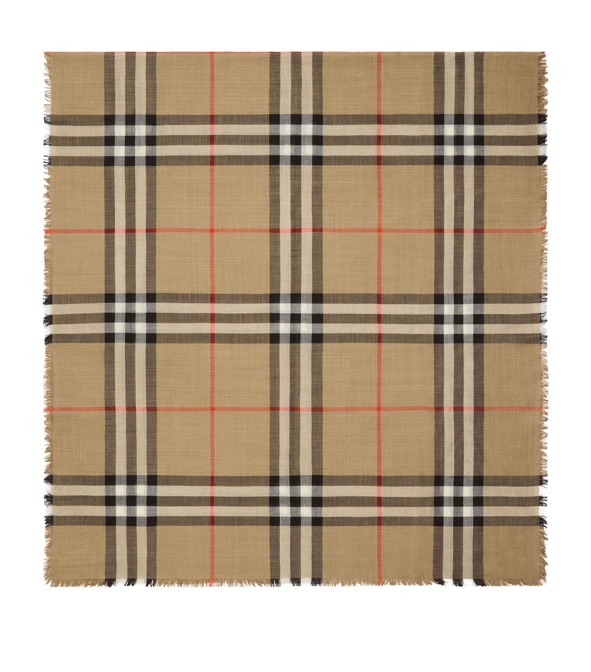 Beige Wool-Silk Reversible Check Scarf