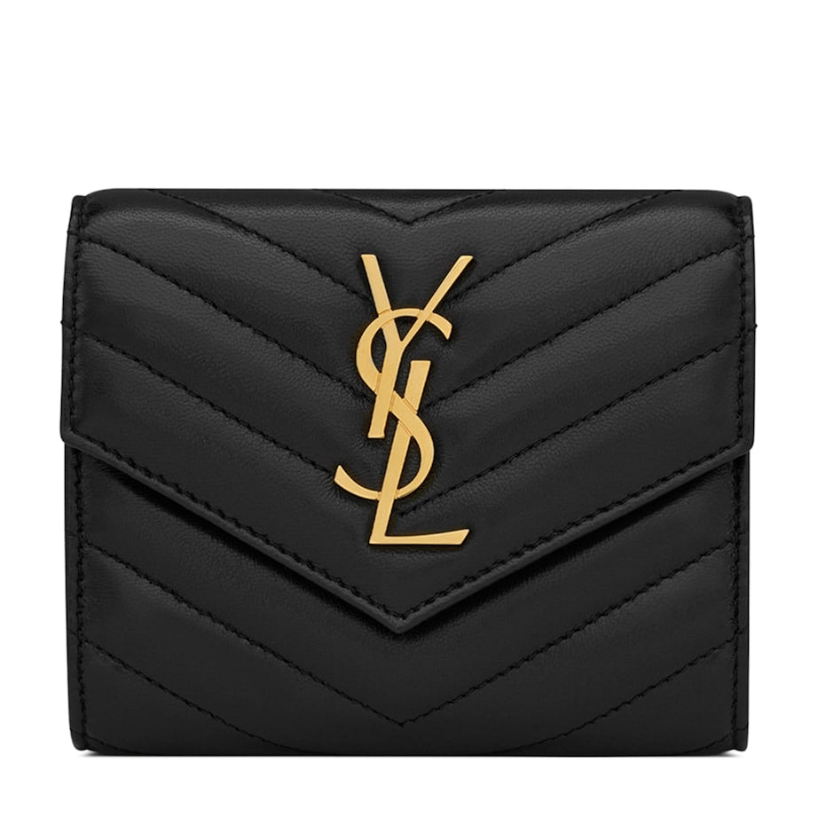 Saint Laurent Black Monogram Metalassé Trifold Wallet