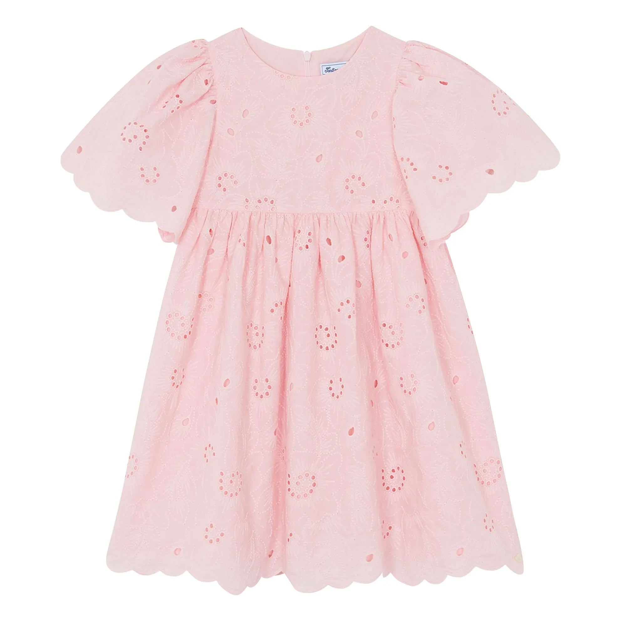 Tartine et Chocolat - Flower Embroidered Puff Sleeve Dress | Powder pink