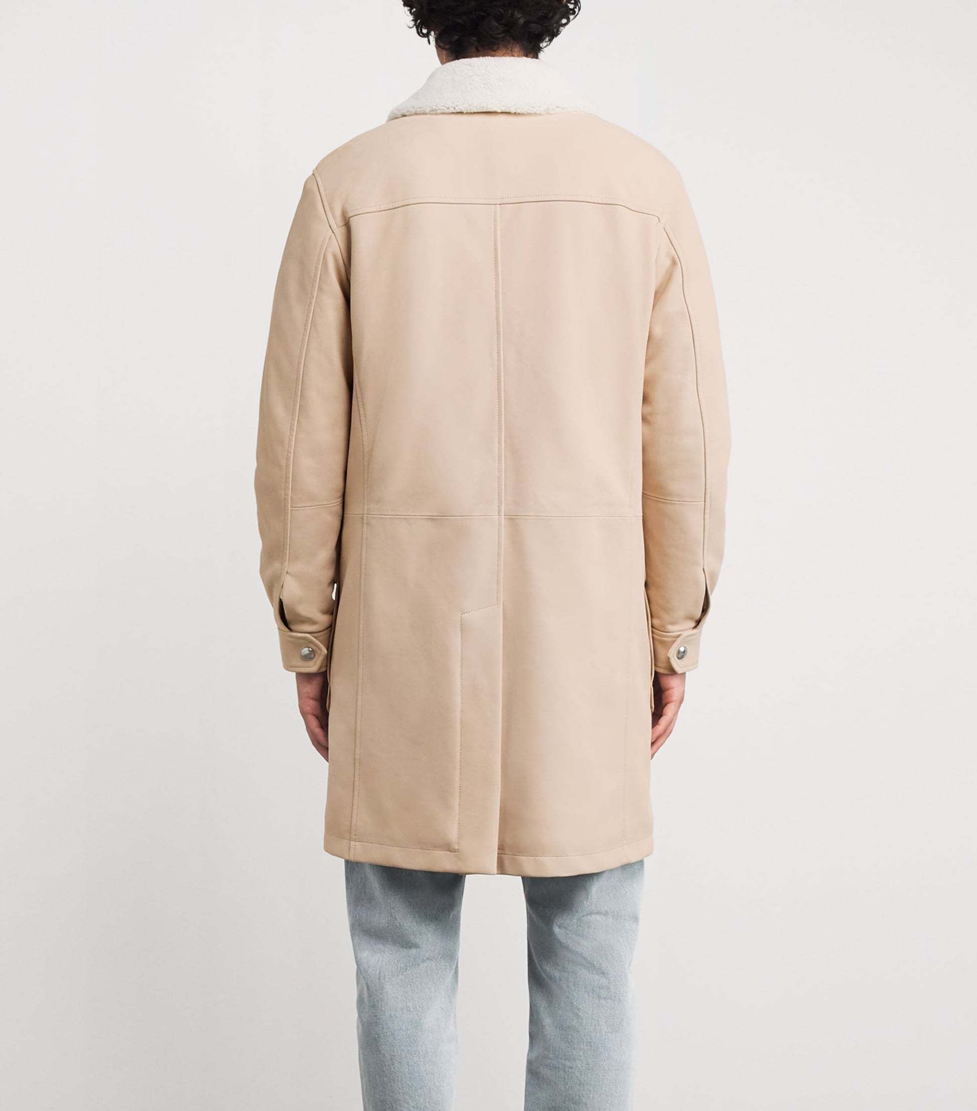 Eleventy Beige Nubuck Leather Shearling-Collar Parka
