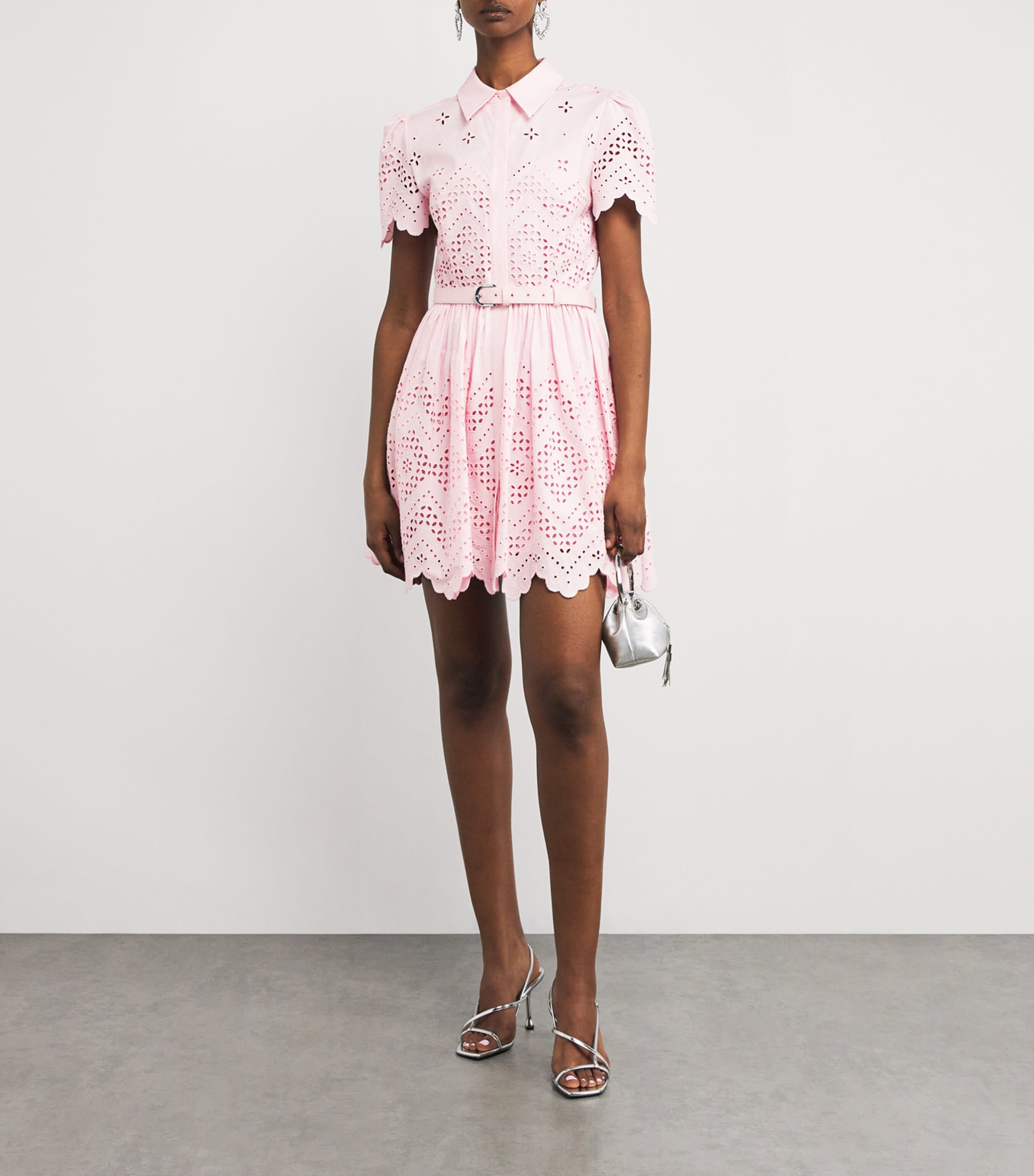 Self-Portrait Pink Broderie Anglaise Belted Mini Dress