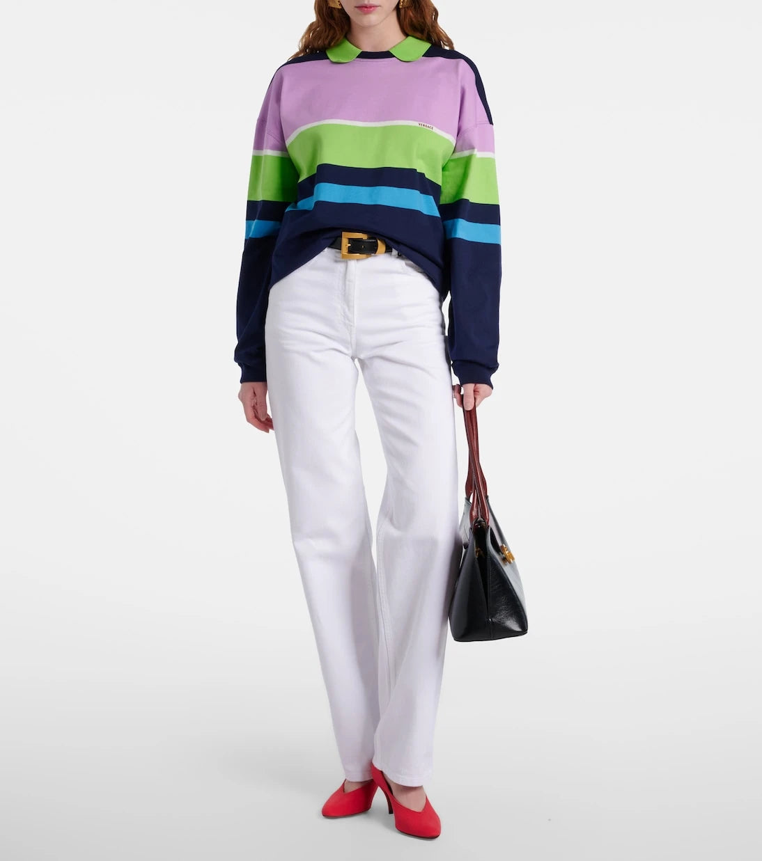 Versace - Striped cotton jersey polo sweater