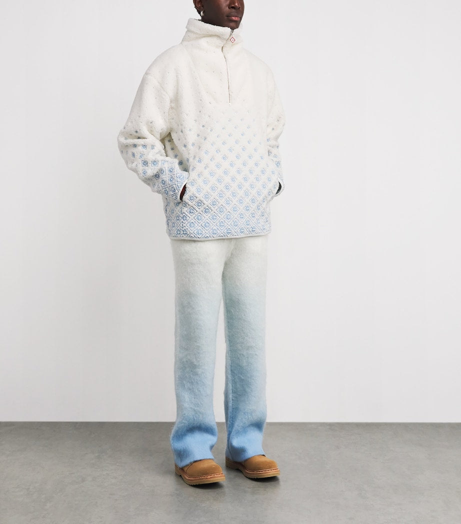 White Embroidered Gradient Fleece Jacket