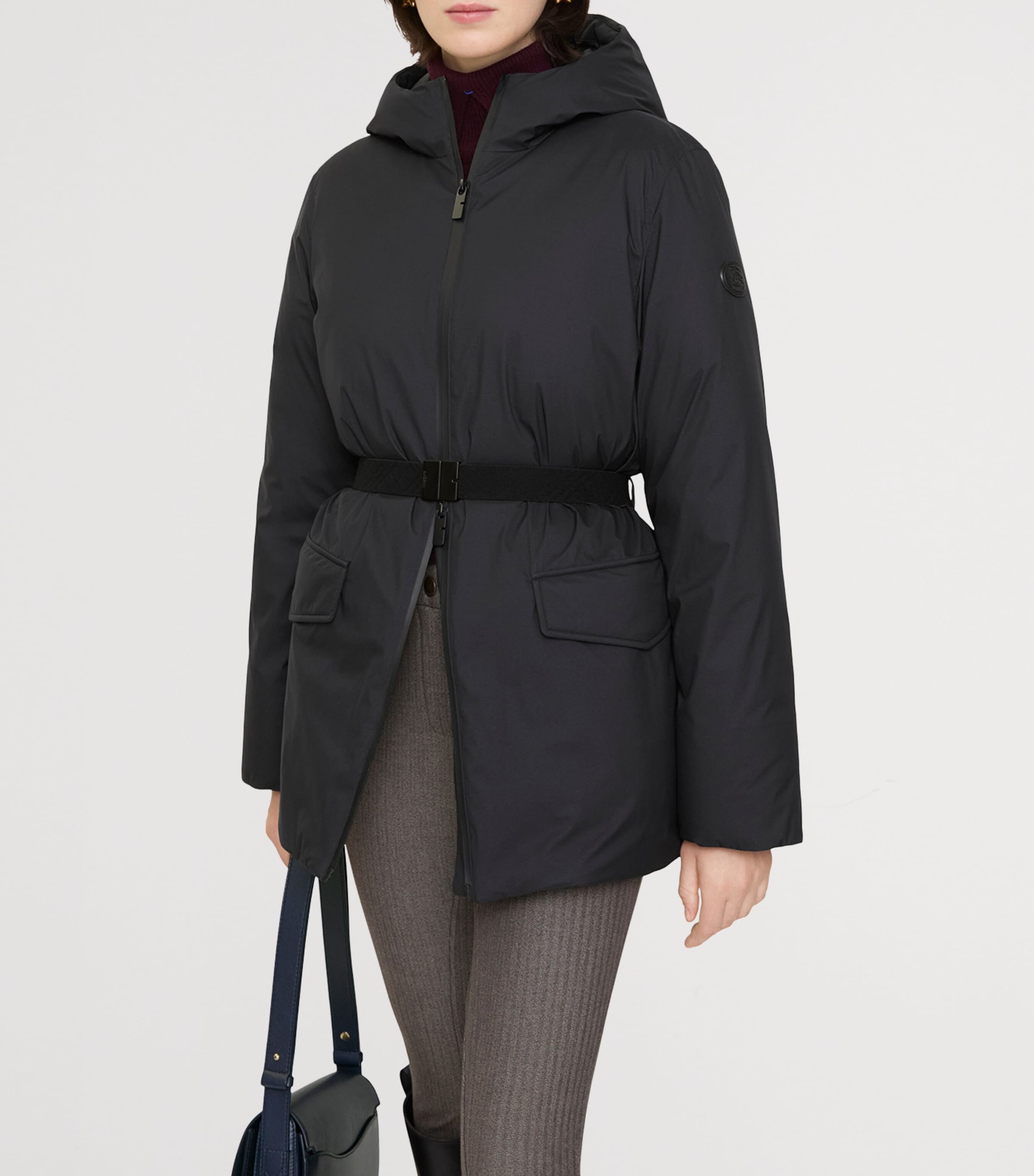 Burberry Black Down Short Hooded Nylon Coat