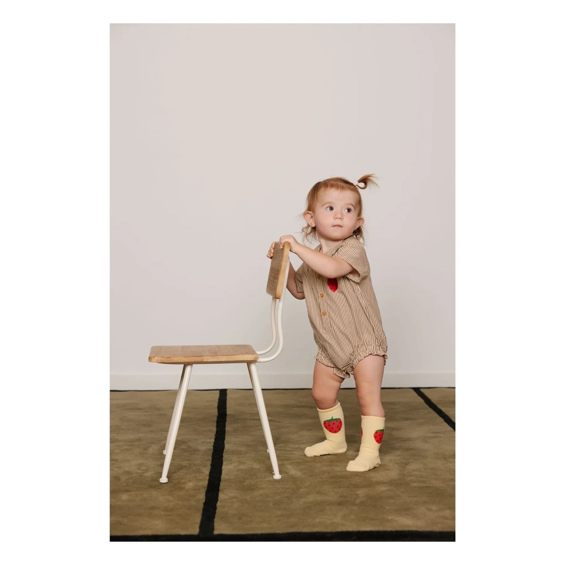 Mini Rodini - Striped organic cotton poplin romper | Brown