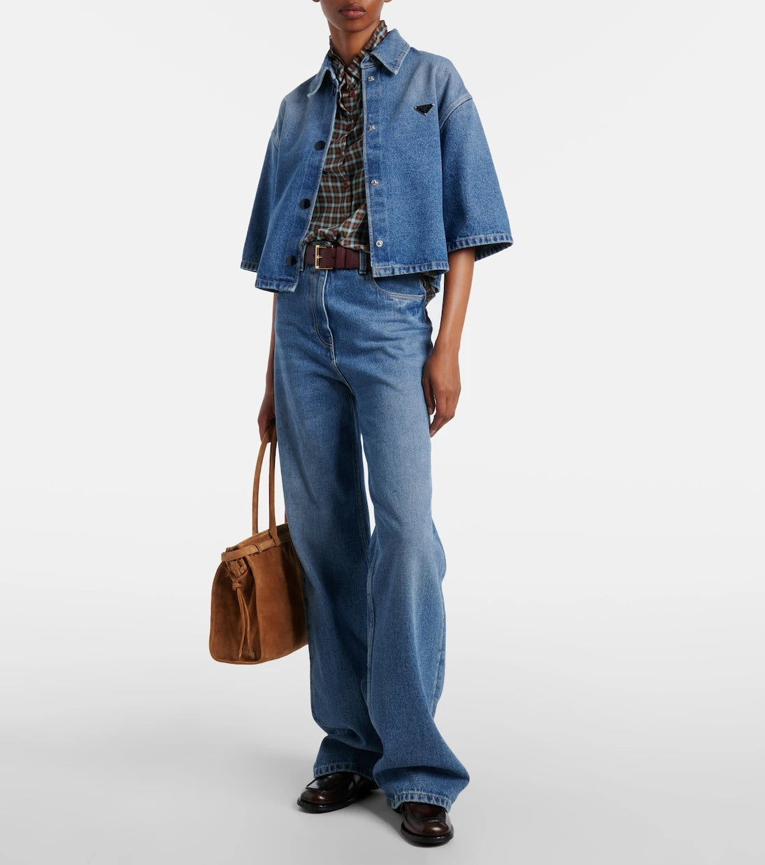 Prada - Logo cropped denim shirt