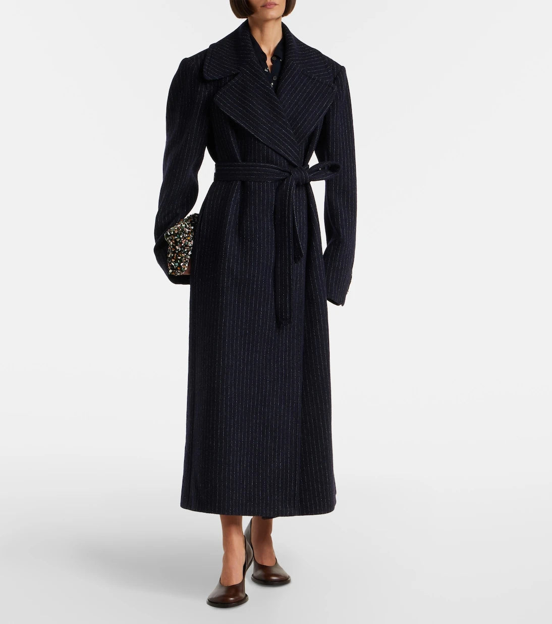 Dries Van Noten - Belted pinstriped wool coat