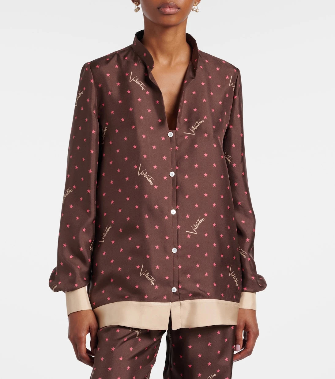 Valentino - Printed silk twill pajama shirt