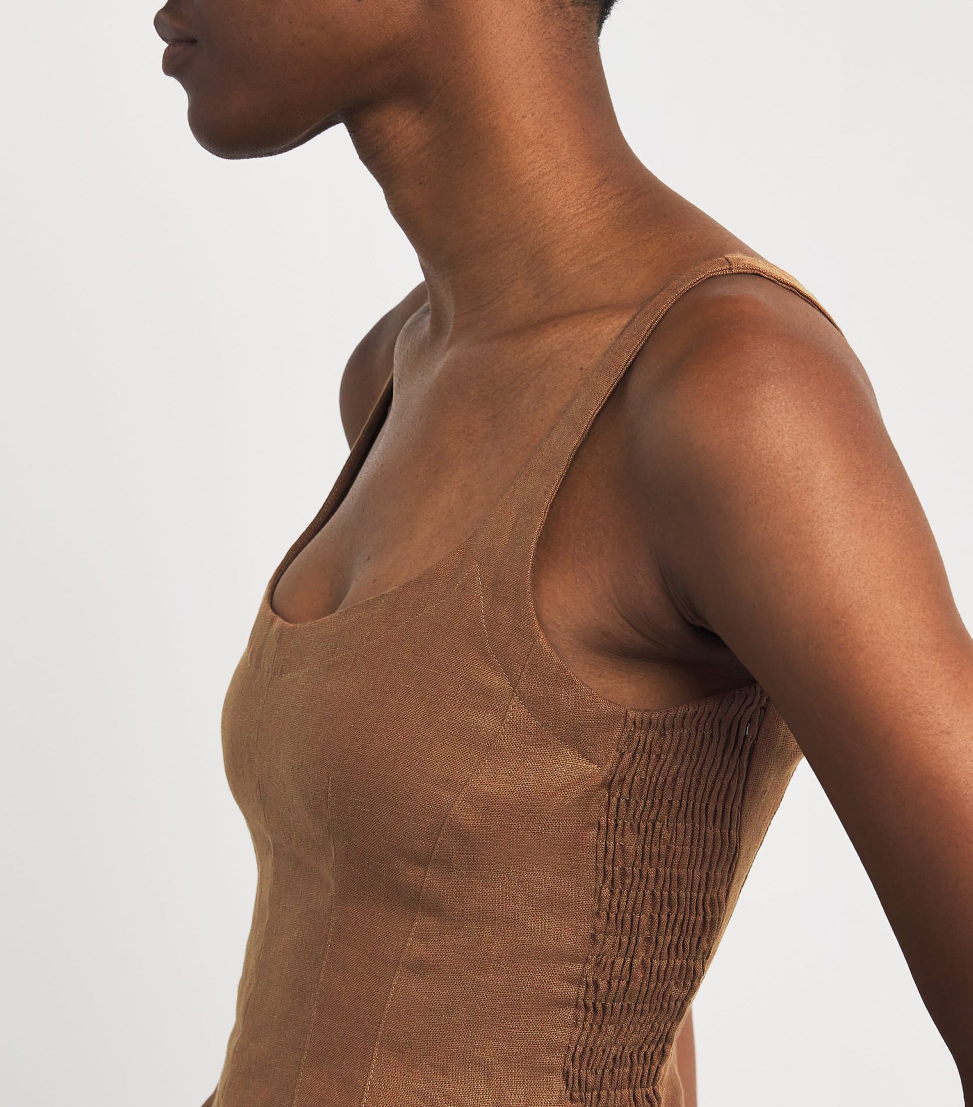 Faithfull the Brand Brown Linen Sleeveless Peplum Top