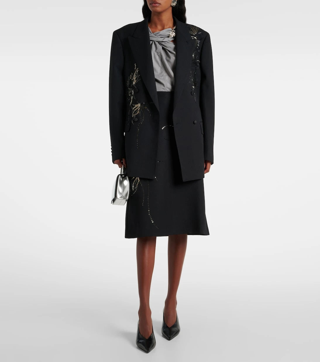 Jacques Wei - Sequined wool pencil skirt