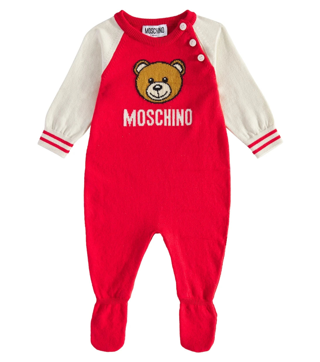 Moschino Kids - لباس قطعة واحدة من القطن والصوف بتصميم دمية تيدي بير