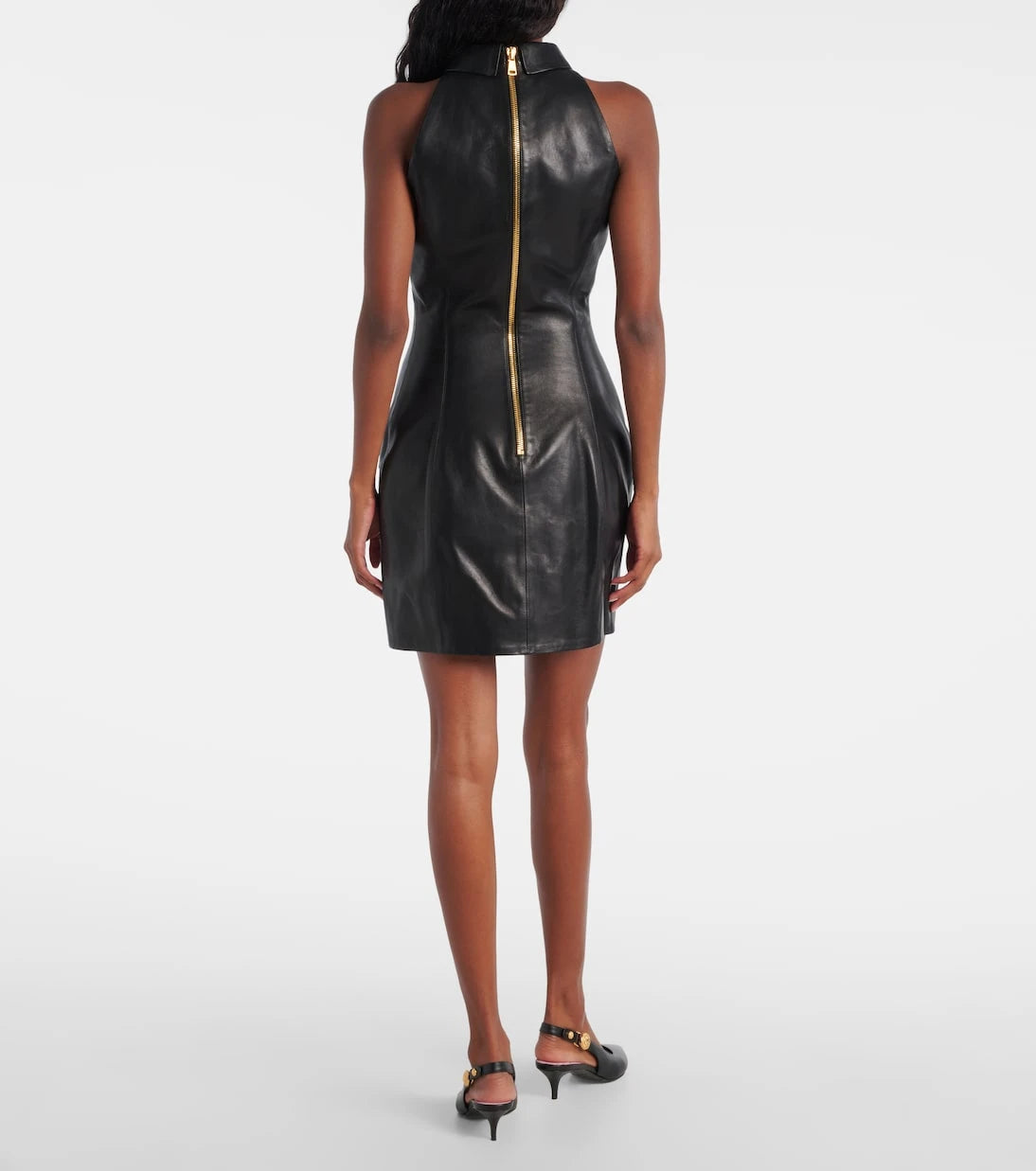Balmain - فستان جلد قصير