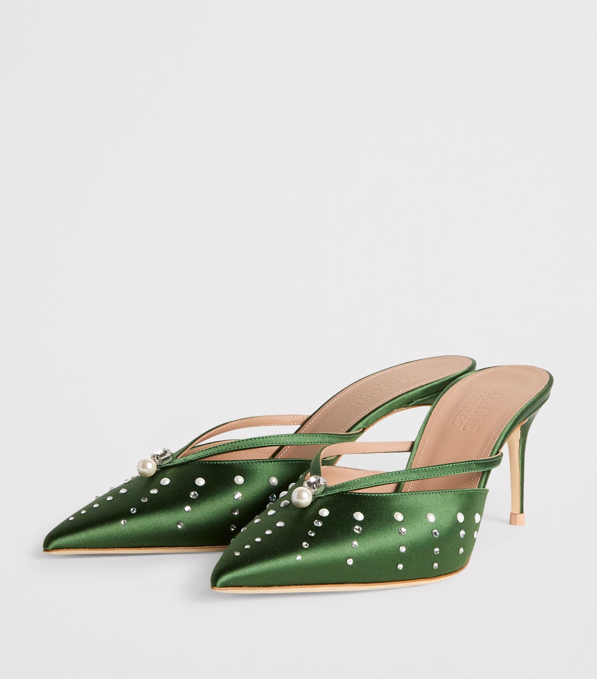 Malone Souliers Green Satin Embellished Marisa Mules