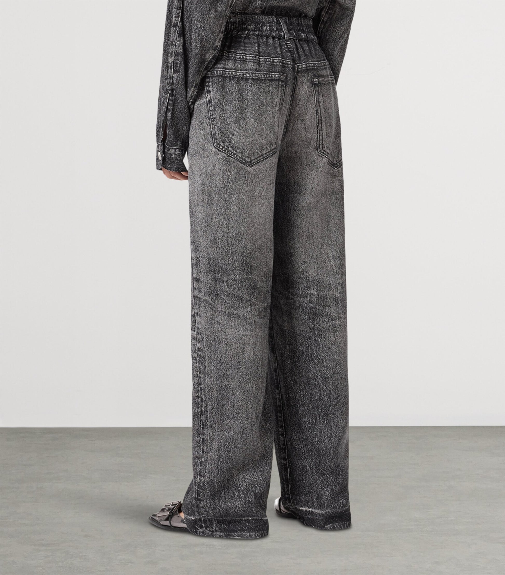 AllSaints Black Tyler Illusion Print Wide-Leg Trousers