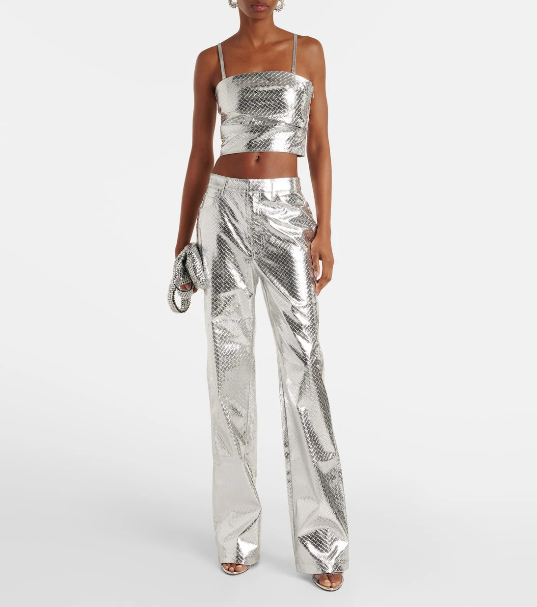 Rotate - Metallic-effect high-rise straight pants