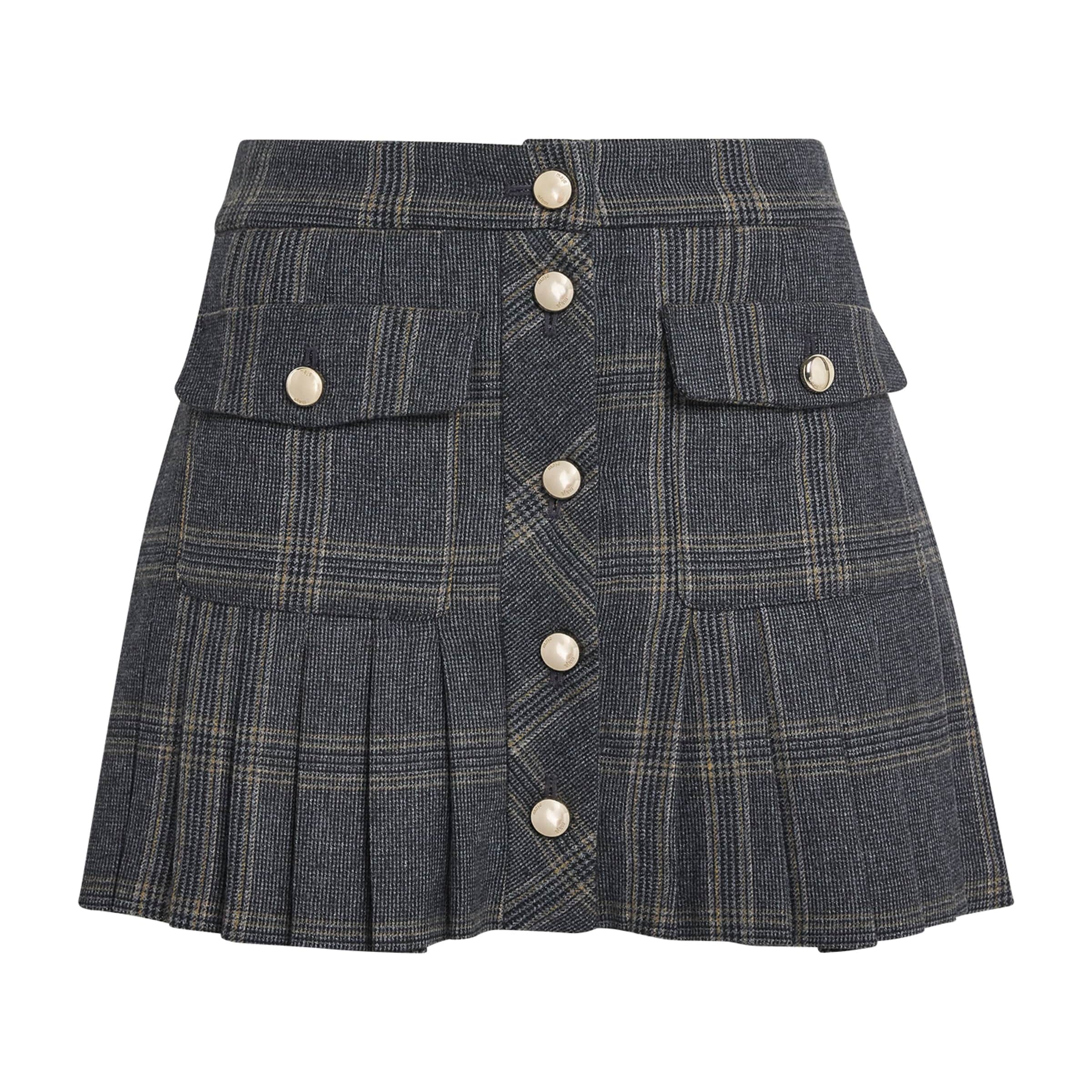 Maje Black Pleated Check Mini Skirt