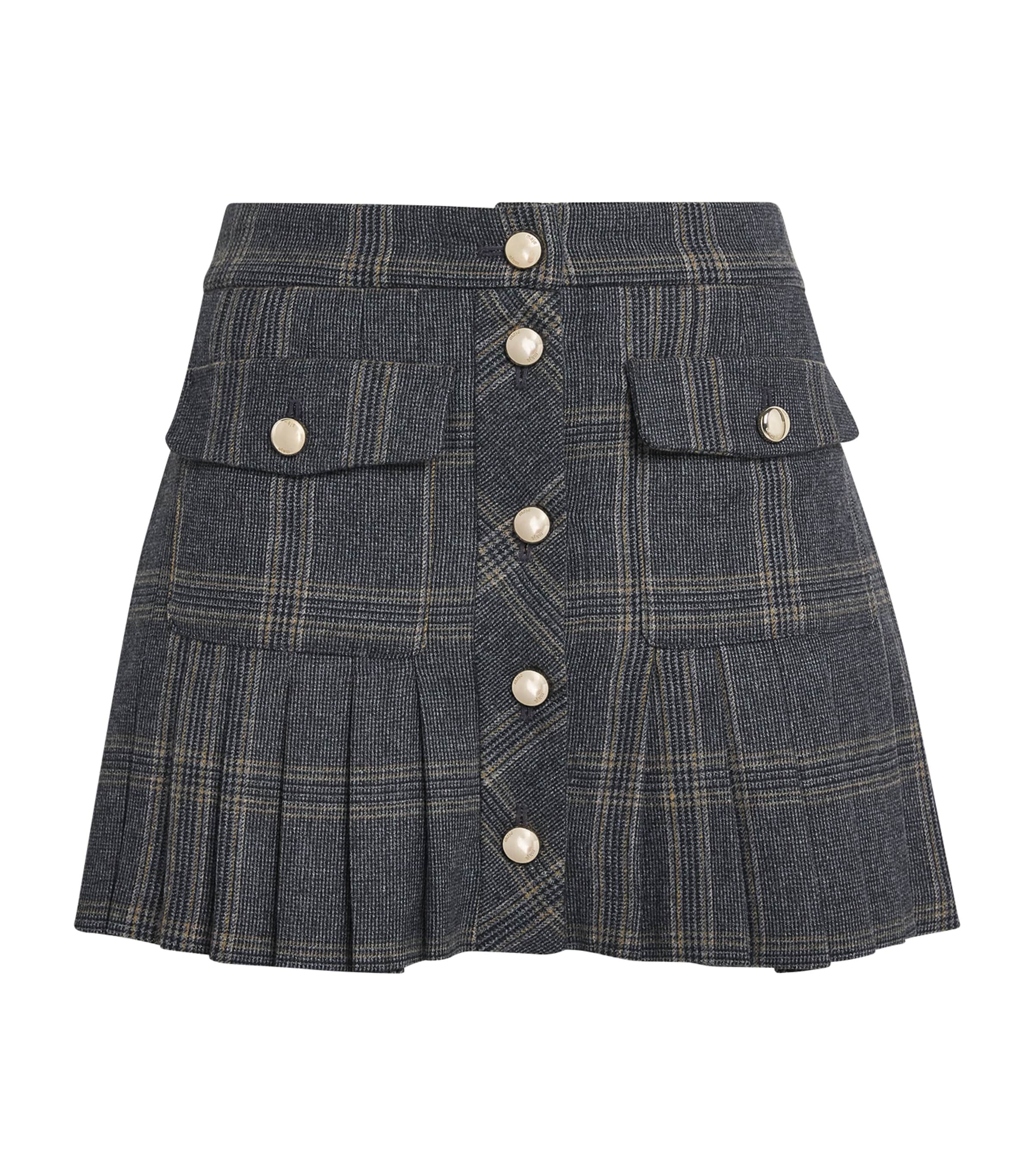 Maje Black Pleated Check Mini Skirt