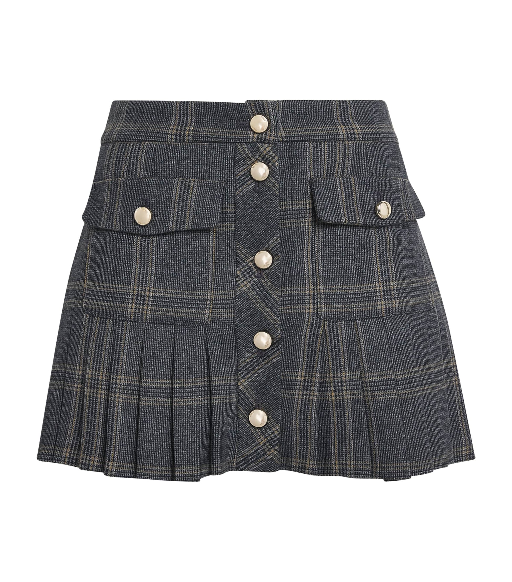 Maje Black Pleated Check Mini Skirt