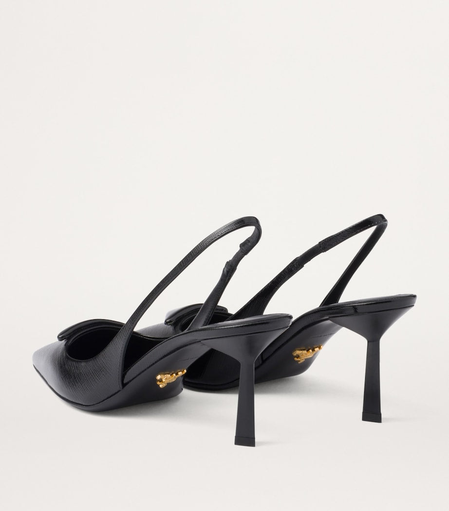 Prada Black Saffiano Leather Slingback Pumps 75