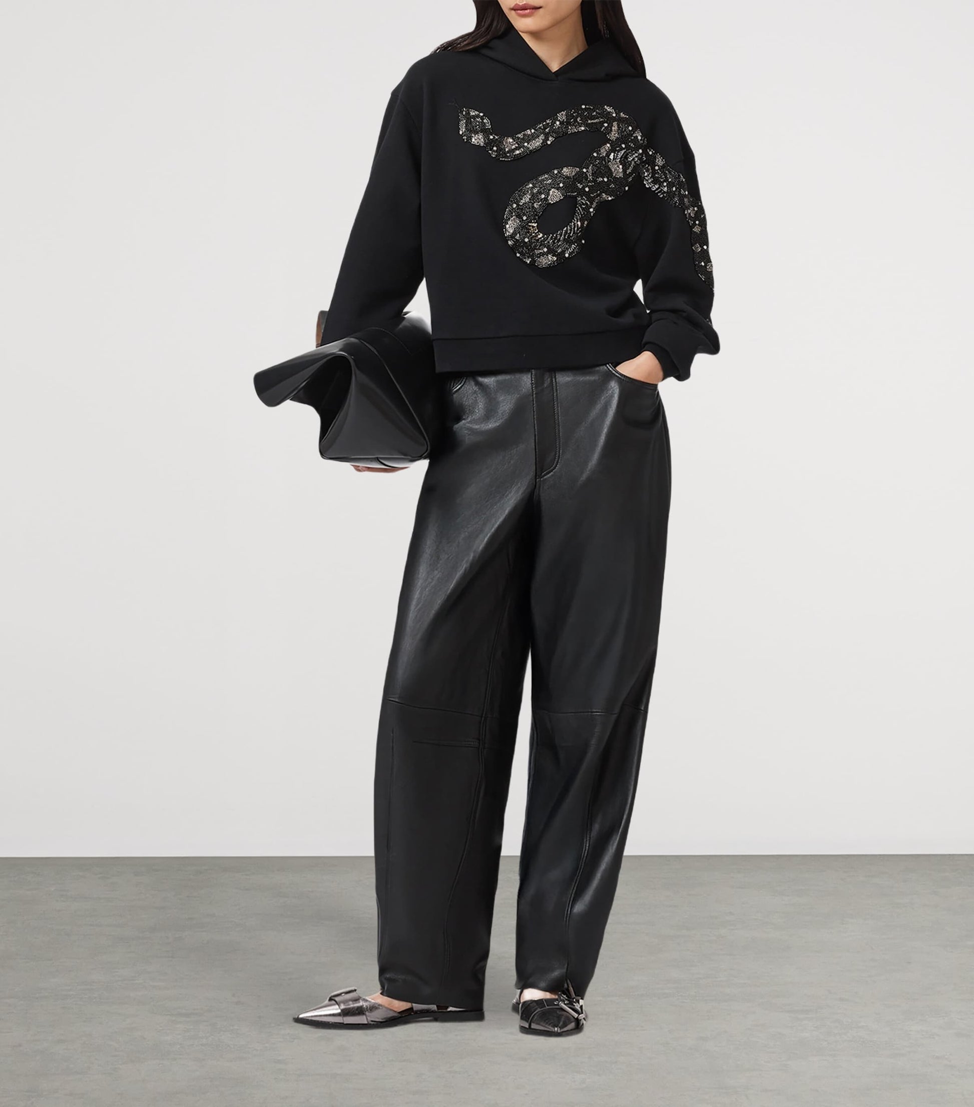 AllSaints Black Cotton Embellished Pippa Hoodie