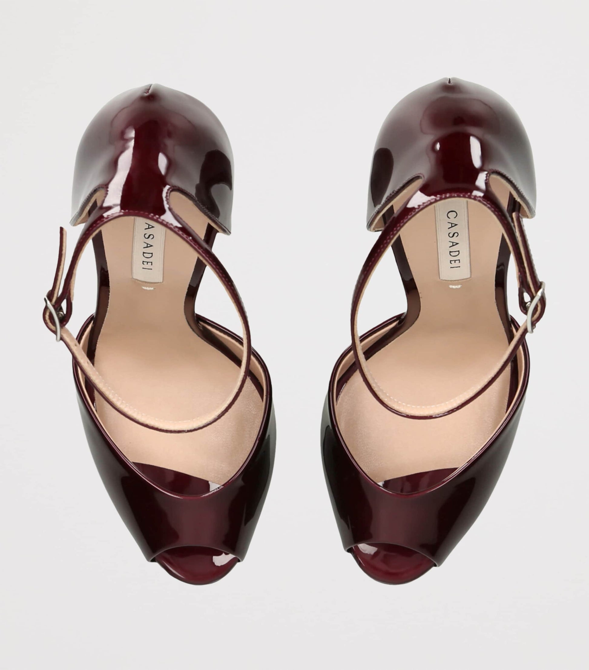 Casadei Burgundy Patent Leather Flora Platform Heels 140