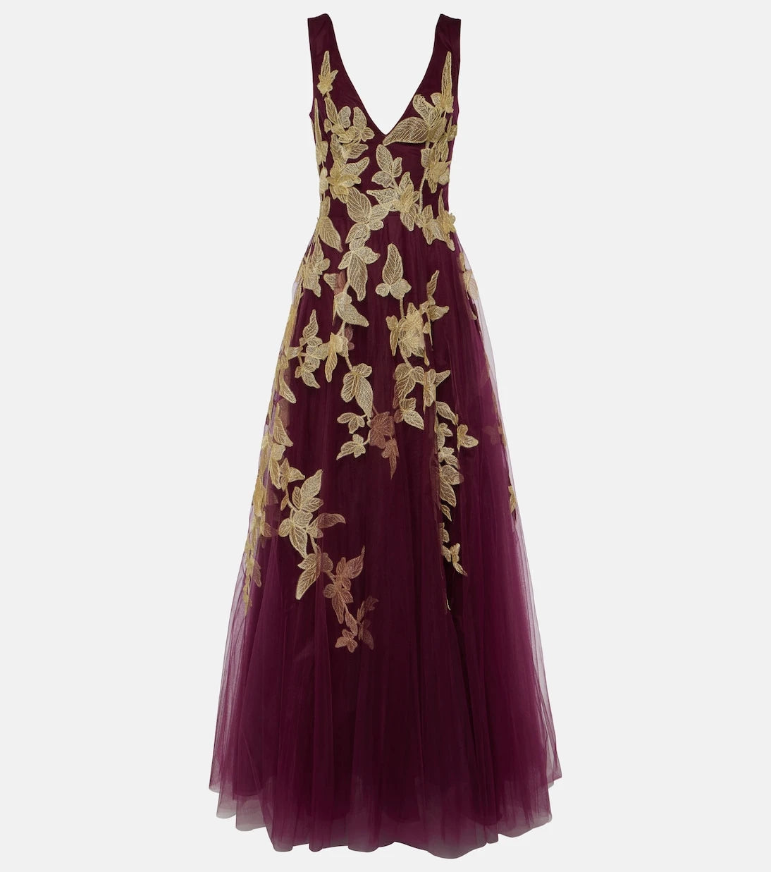 Costarellos - Floral appliqué tulle gown