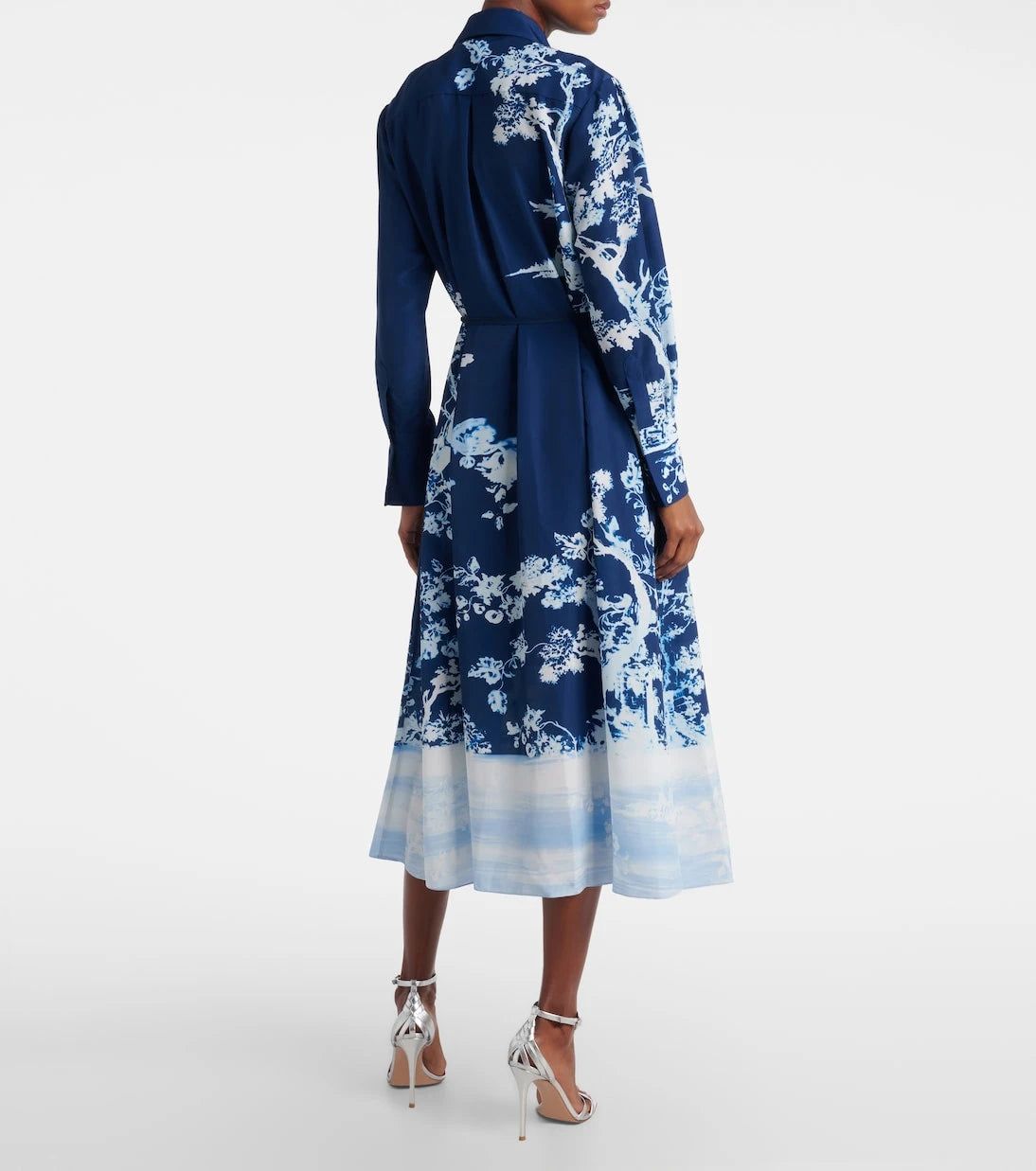 Erdem - Kemerli, desenli midi elbise
