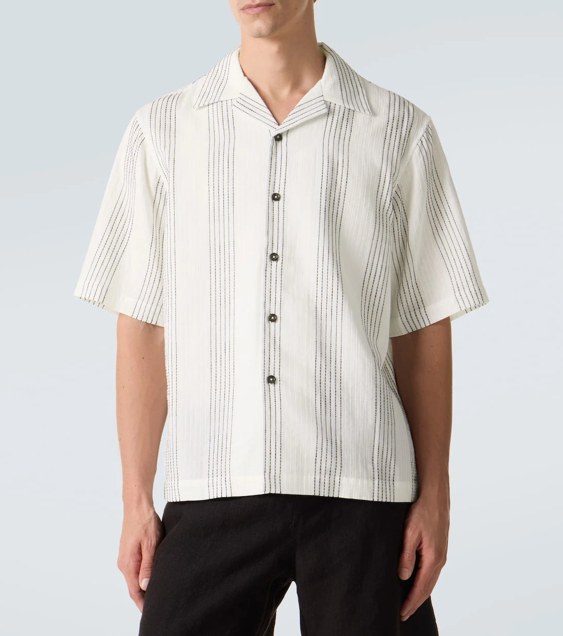 Commas - Textured Striped cotton bowling shirt