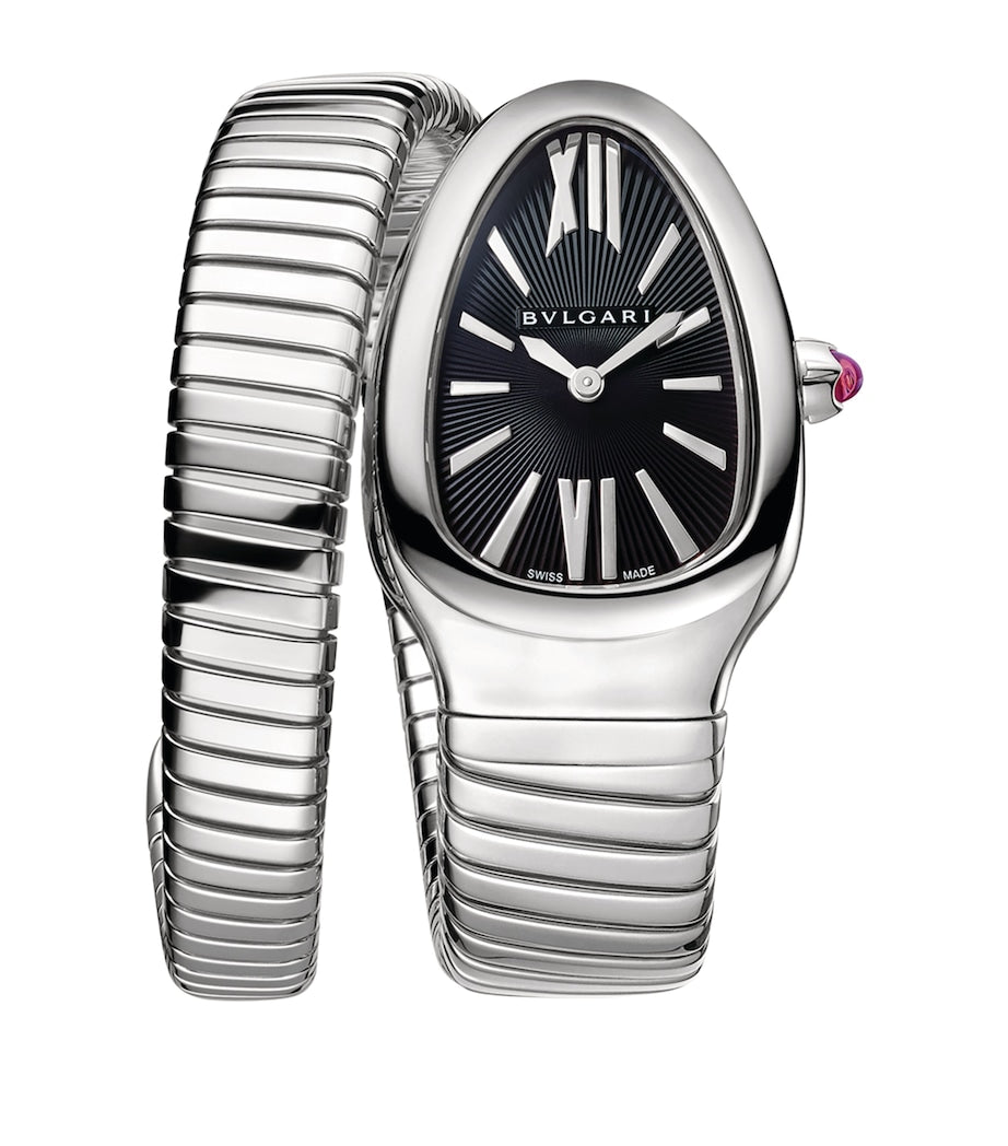 Bvlgari Stainless Steel and Pink Rubellite Serpenti Tubogas Watch 35mm