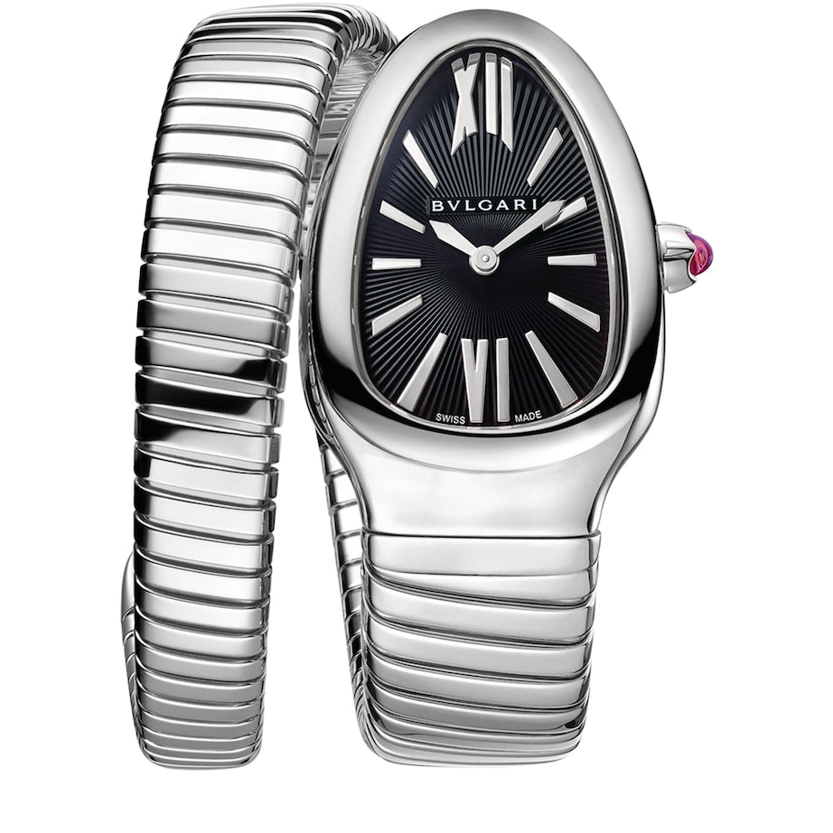 Bvlgari Stainless Steel and Pink Rubellite Serpenti Tubogas Watch 35mm