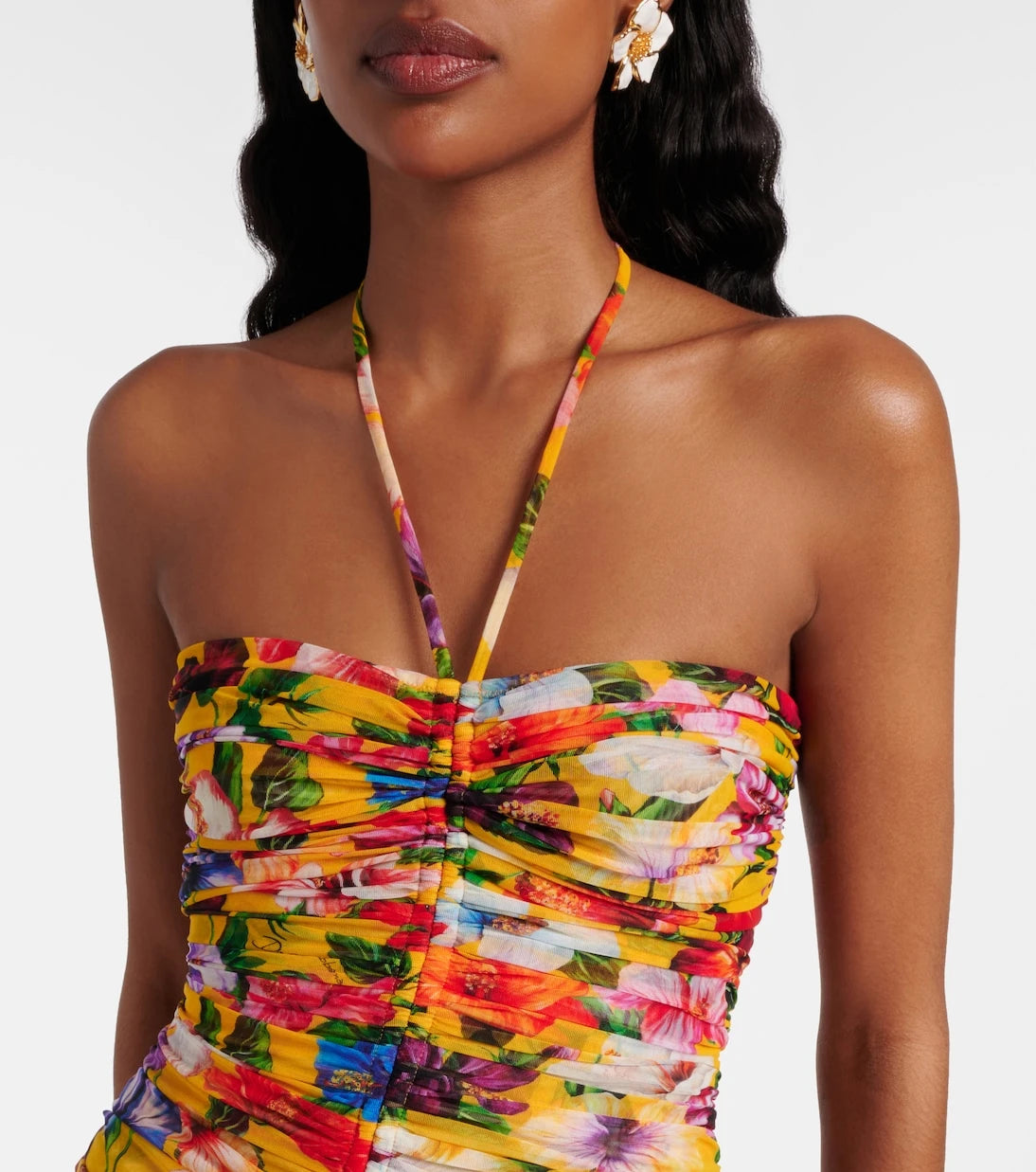 Dolce&Gabbana - Ruched floral halterneck minidress