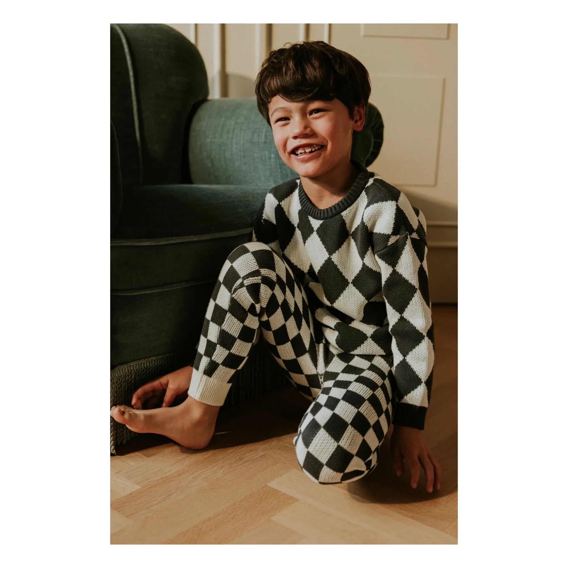 Yuki - Organic Cotton Check Sweater | Grey