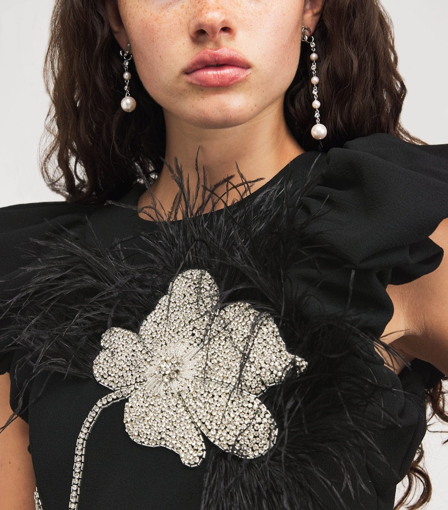 Rebecca Vallance Black Crepe Feather-Trim Starlight Mini Dress