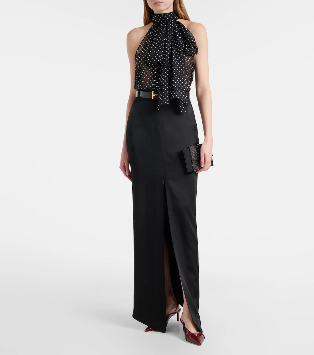 Tom Ford - حقيبة كلاتش جلدية بنمط التمساح T Latch