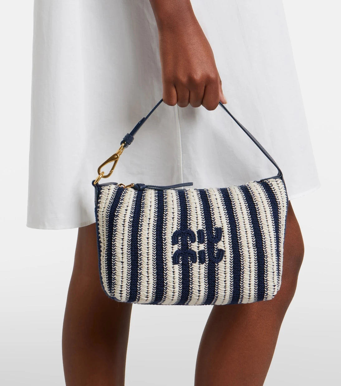 Miu Miu - Striped leather-trimmed crochet shoulder bag
