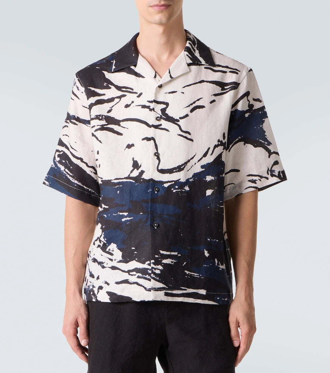 Commas - Printed linen bowling shirt