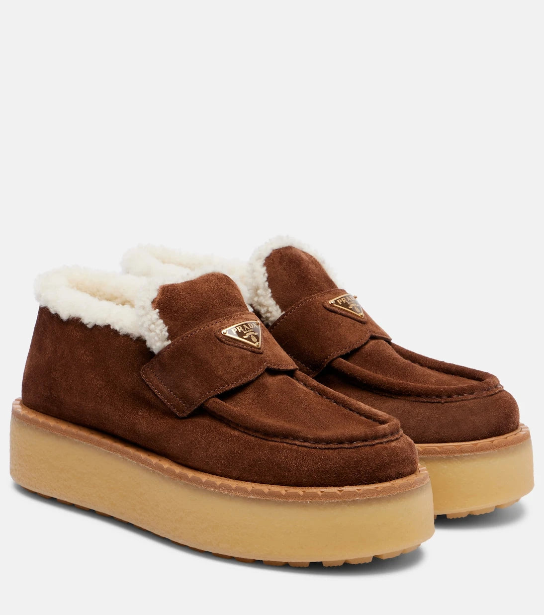 Prada - Shearling-lined suede loafers
