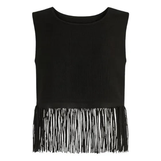 Vanessa Sposi - Linen Fringe Top | Black