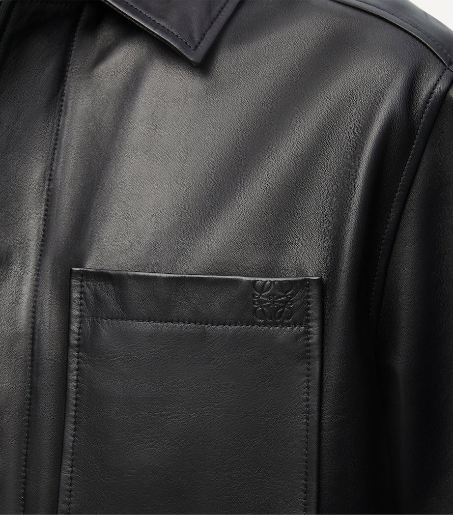 LOEWE Black Leather Shirt Jacket