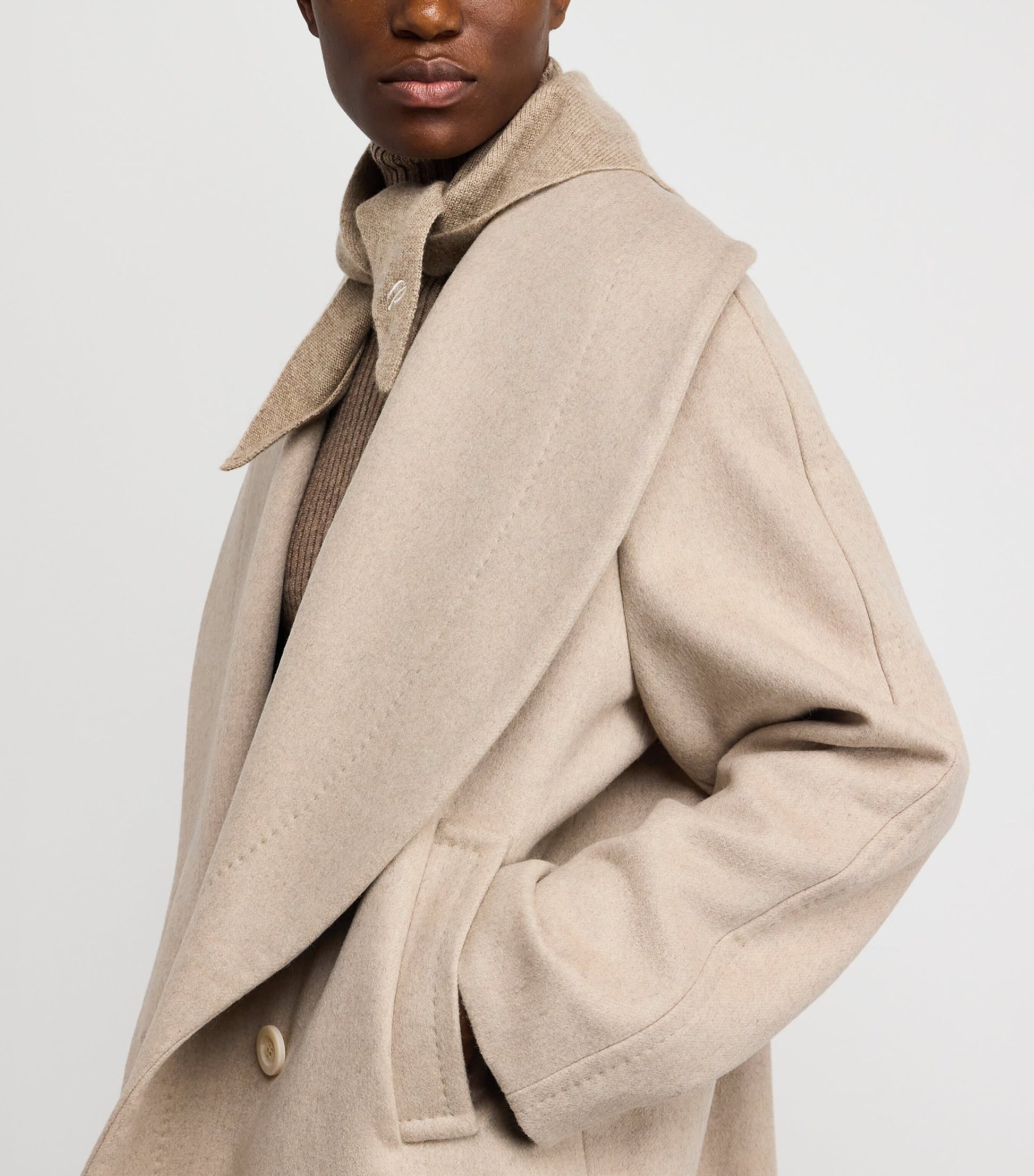 Max Mara Beige Wool Shawl-Collar Oversized Jacket