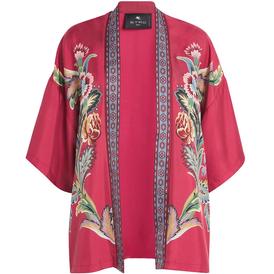 Etro Multi Silk Floral Print Short Robe