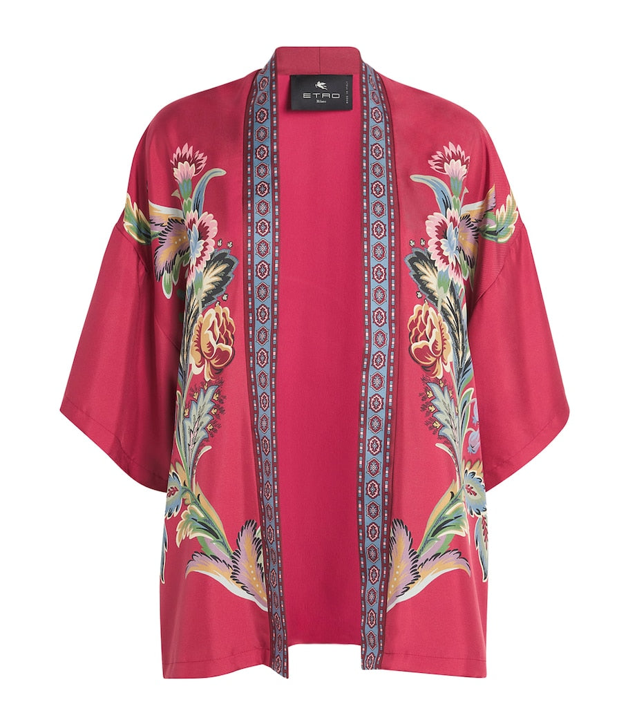 Etro Multi Silk Floral Print Short Robe