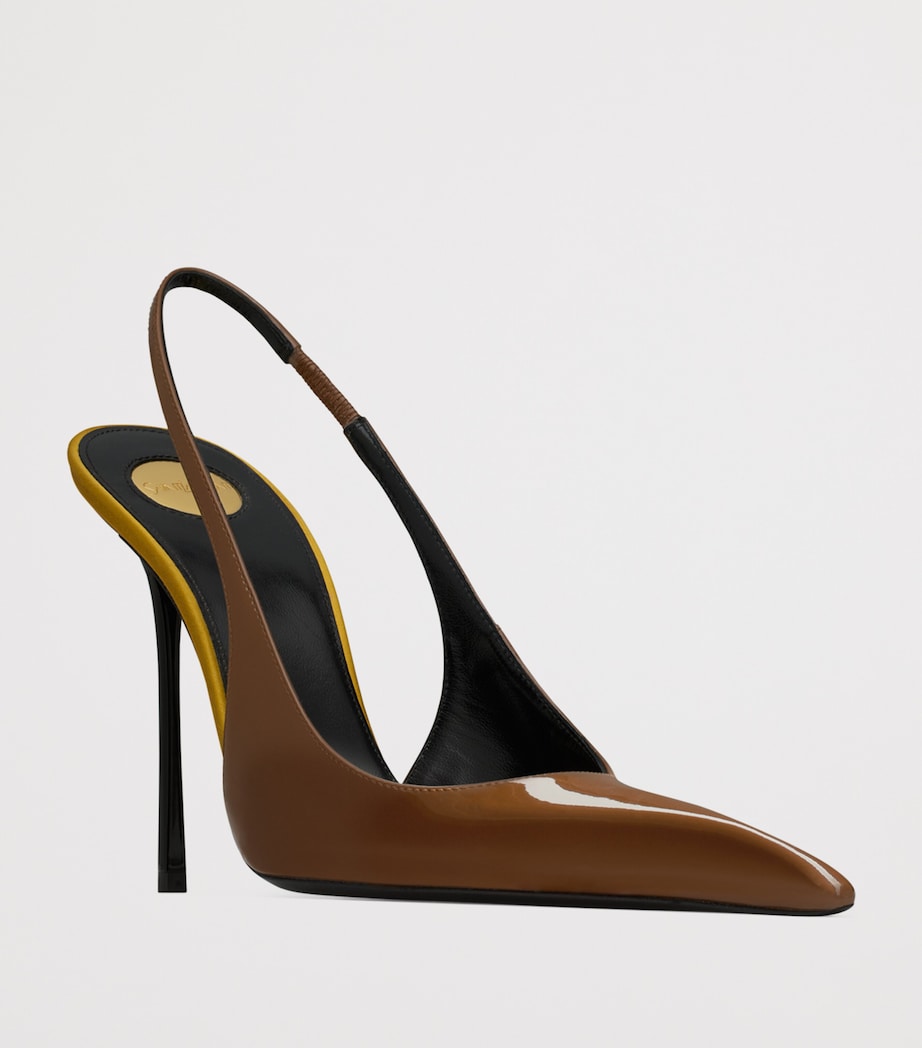 Saint Laurent Brown Patent Leather Amalia Slingback Pumps 110