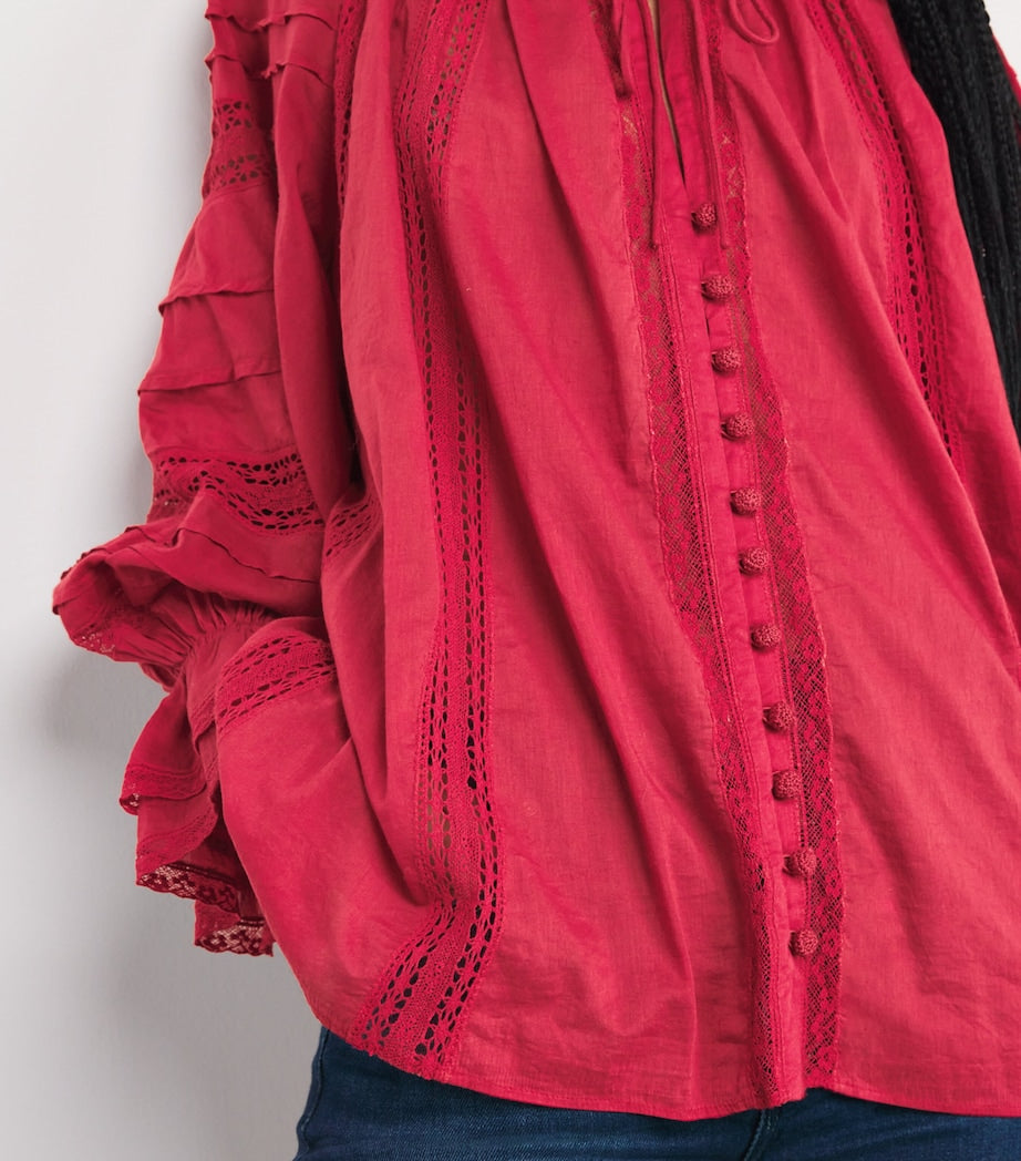 Alice+Olivia Burgundy Cotton Voile Josephine Blouse