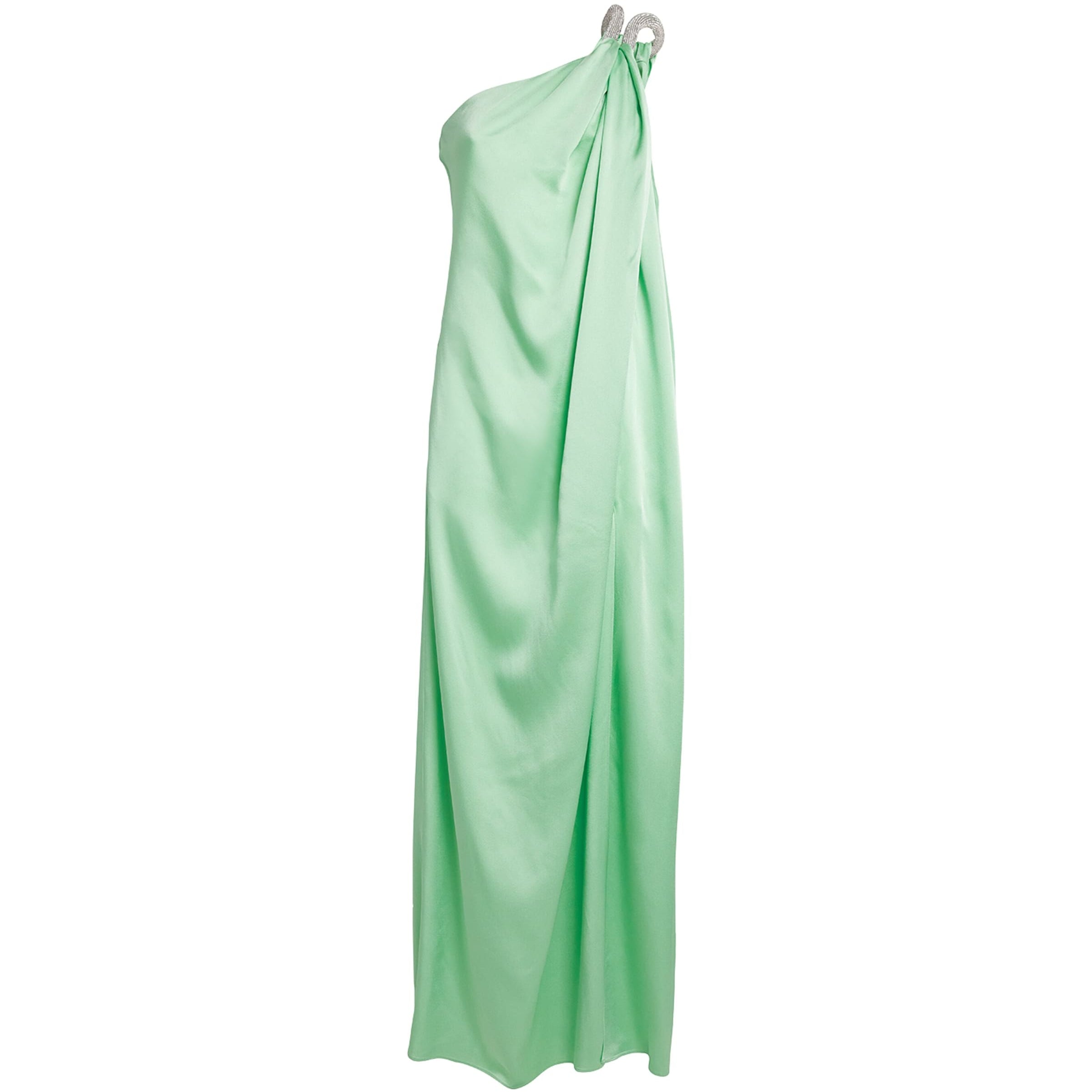 Green Satin Embellished Chain Gown
