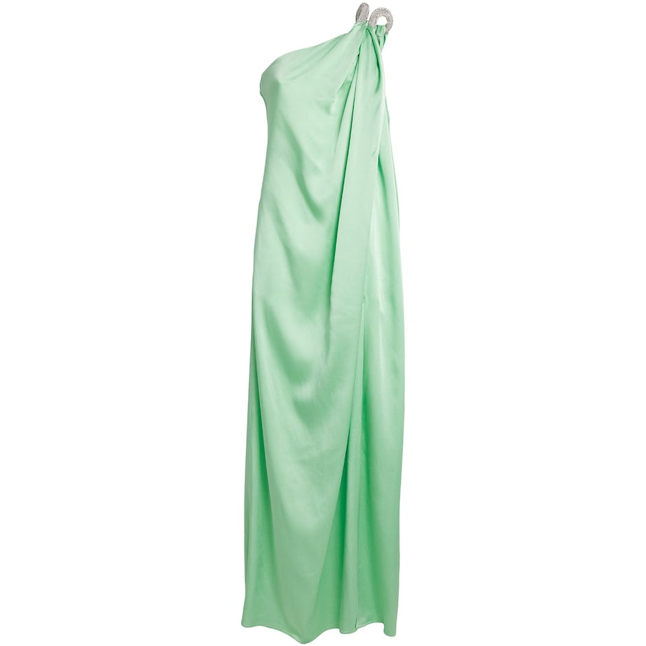 Stella McCartney Green Satin Embellished Chain Gown