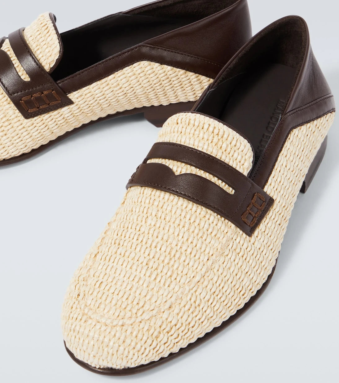 Manolo Blahnik - Padstow leather-trimmed raffia penny loafers