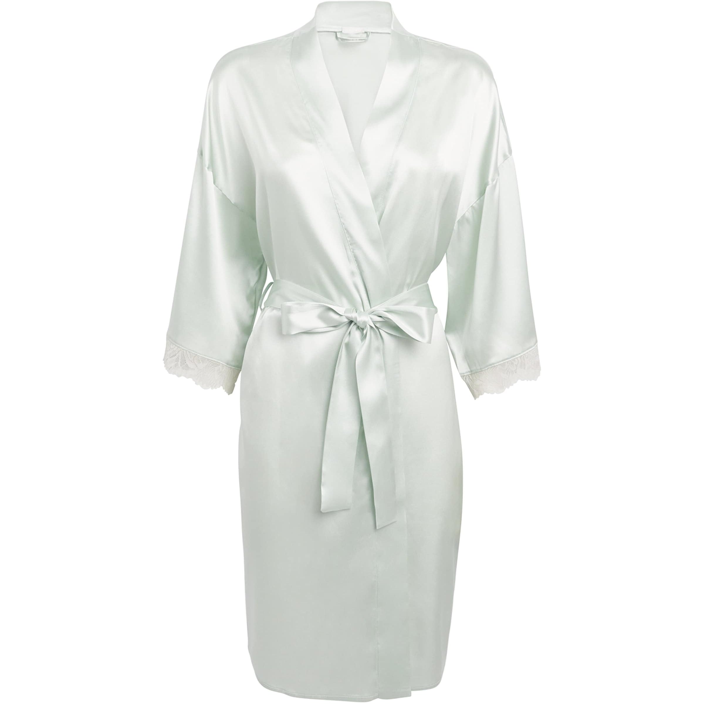 Hanro Green Silk Lace-Trim Robe